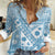 Blue Bula Fiji Women Casual Shirt Unique Masi Tapa Pattern