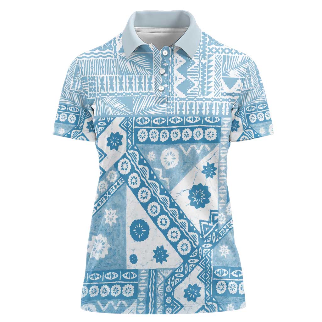 Blue Bula Fiji Women Polo Shirt Unique Masi Tapa Pattern