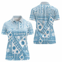 Blue Bula Fiji Women Polo Shirt Unique Masi Tapa Pattern LT14 - Polynesian Pride
