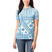 Blue Bula Fiji Women Polo Shirt Unique Masi Tapa Pattern LT14 - Polynesian Pride