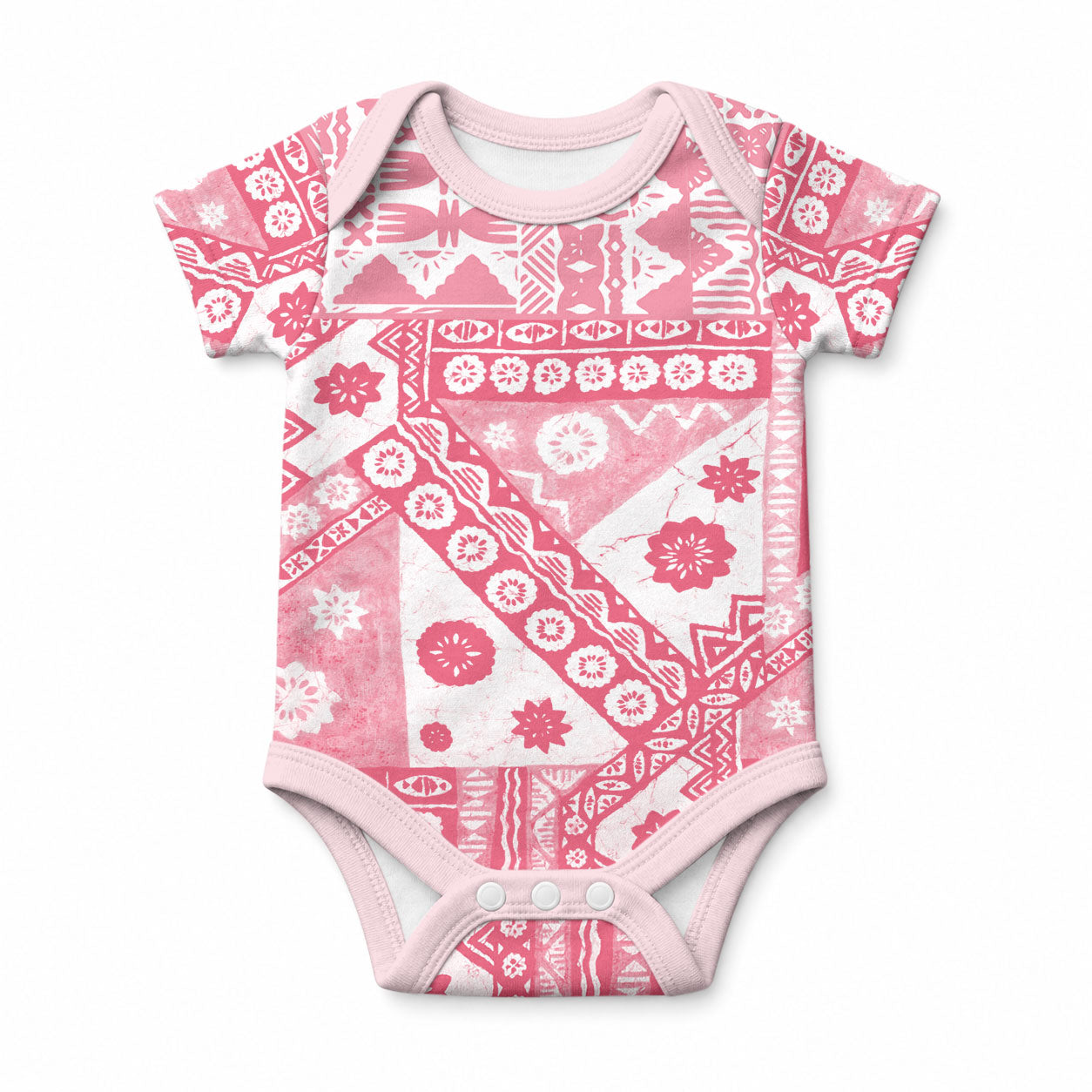 Pink Bula Fiji Baby Onesie Unique Masi Tapa Pattern LT14 Pink - Polynesian Pride