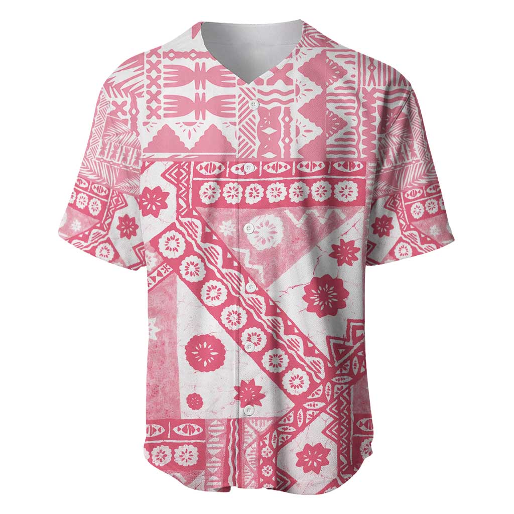 Pink Bula Fiji Baseball Jersey Unique Masi Tapa Pattern