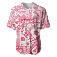 Pink Bula Fiji Baseball Jersey Unique Masi Tapa Pattern LT14 Pink - Polynesian Pride