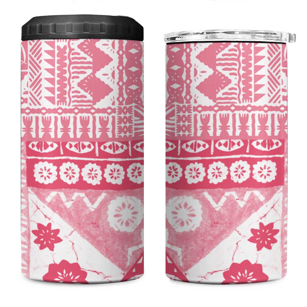 Pink Bula Fiji 4 in 1 Can Cooler Tumbler Unique Masi Tapa Pattern LT14 One Size: 16 oz Pink - Polynesian Pride
