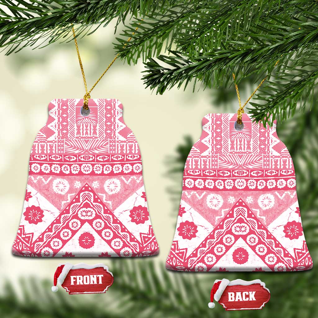 Pink Bula Fiji Ceramic Ornament Unique Masi Tapa Pattern LT14 Bell Flake Pink - Polynesian Pride
