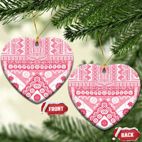 Pink Bula Fiji Ceramic Ornament Unique Masi Tapa Pattern LT14 Heart Pink - Polynesian Pride