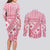 Pink Bula Fiji Couples Matching Long Sleeve Bodycon Dress and Long Sleeve Button Shirt Unique Masi Tapa Pattern