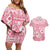 Pink Bula Fiji Couples Matching Off Shoulder Short Dress and Hawaiian Shirt Unique Masi Tapa Pattern