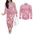 Pink Bula Fiji Couples Matching Off The Shoulder Long Sleeve Dress and Long Sleeve Button Shirt Unique Masi Tapa Pattern