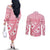 Pink Bula Fiji Couples Matching Off The Shoulder Long Sleeve Dress and Long Sleeve Button Shirt Unique Masi Tapa Pattern