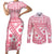 Pink Bula Fiji Couples Matching Short Sleeve Bodycon Dress and Long Sleeve Button Shirt Unique Masi Tapa Pattern