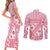 Pink Bula Fiji Couples Matching Short Sleeve Bodycon Dress and Long Sleeve Button Shirt Unique Masi Tapa Pattern