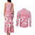 Pink Bula Fiji Couples Matching Tank Maxi Dress and Long Sleeve Button Shirt Unique Masi Tapa Pattern