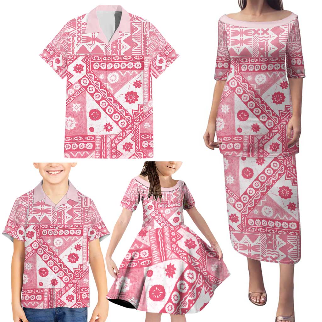 Pink Bula Fiji Family Matching Puletasi and Hawaiian Shirt Unique Masi Tapa Pattern