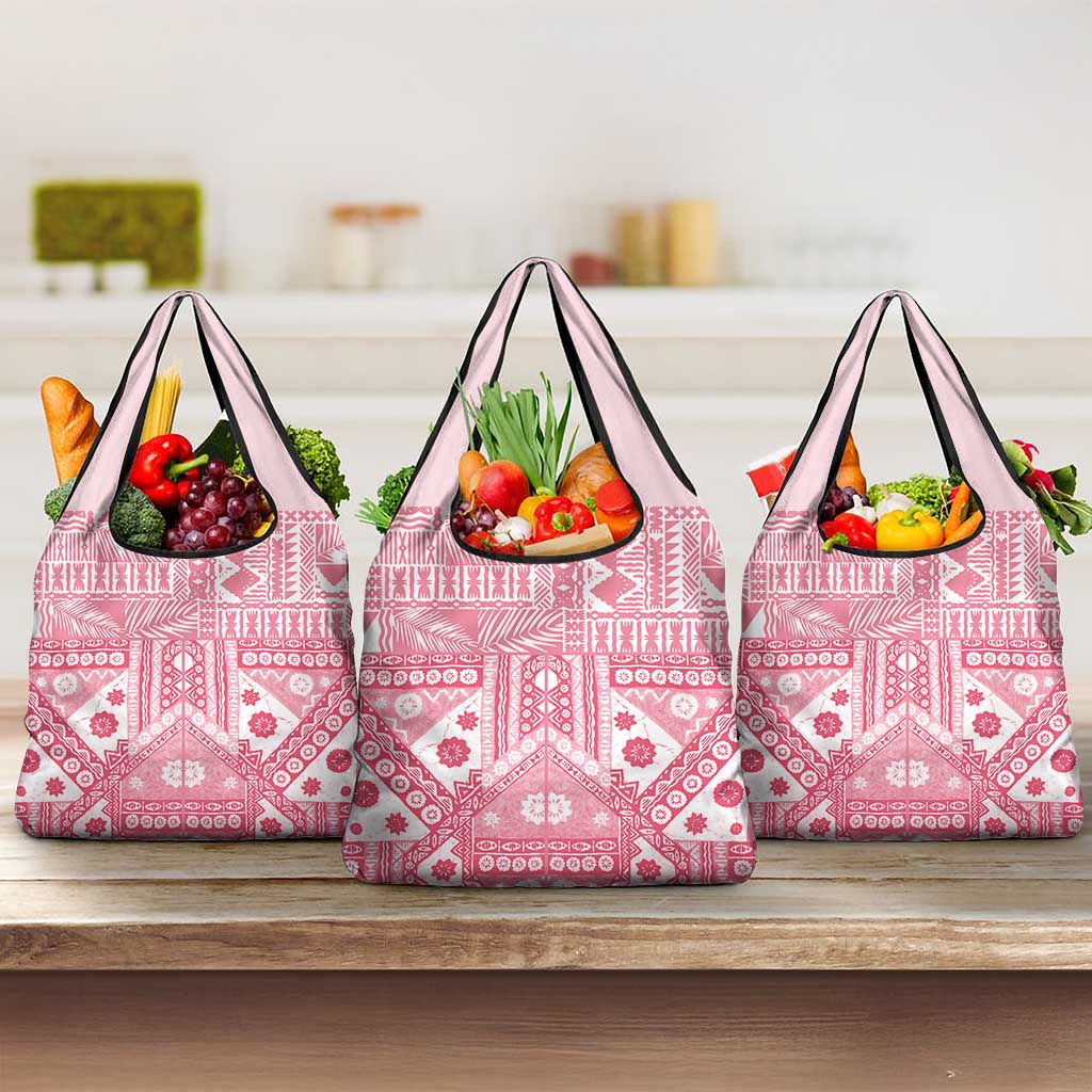Pink Bula Fiji Grocery Bag Unique Masi Tapa Pattern LT14 3-pack One Size Pink - Polynesian Pride