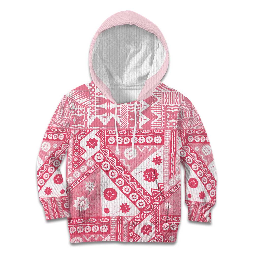 Pink Bula Fiji Kid Hoodie Unique Masi Tapa Pattern