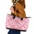 Pink Bula Fiji Leather Tote Bag Unique Masi Tapa Pattern