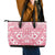 Pink Bula Fiji Leather Tote Bag Unique Masi Tapa Pattern