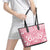 Pink Bula Fiji Leather Tote Bag Unique Masi Tapa Pattern