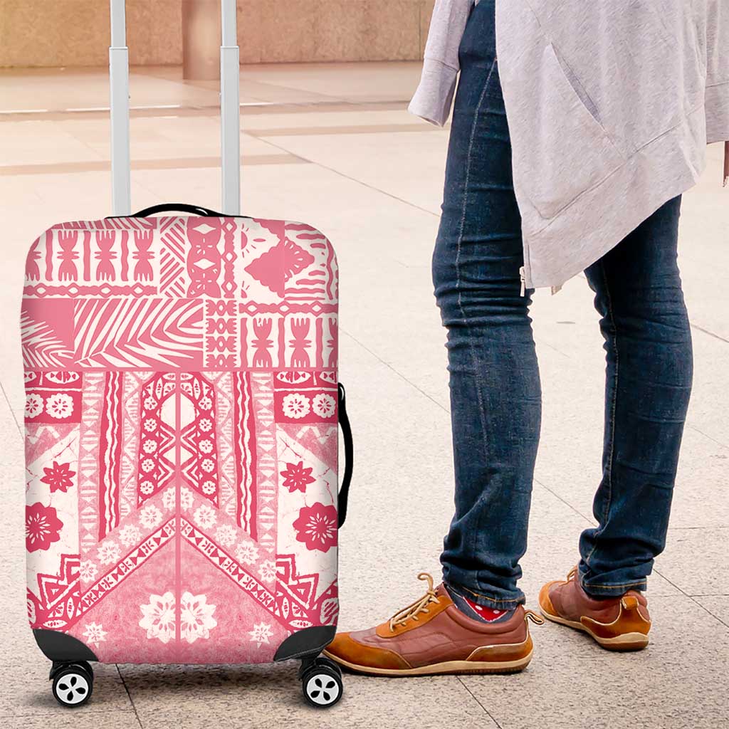 Pink Bula Fiji Luggage Cover Unique Masi Tapa Pattern