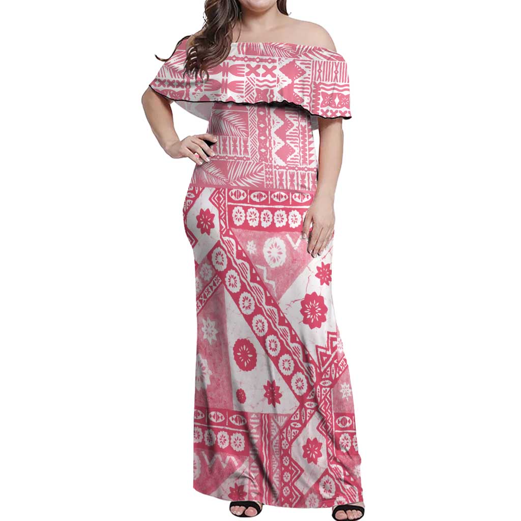Pink Bula Fiji Off Shoulder Maxi Dress Unique Masi Tapa Pattern LT14 Women Pink - Polynesian Pride