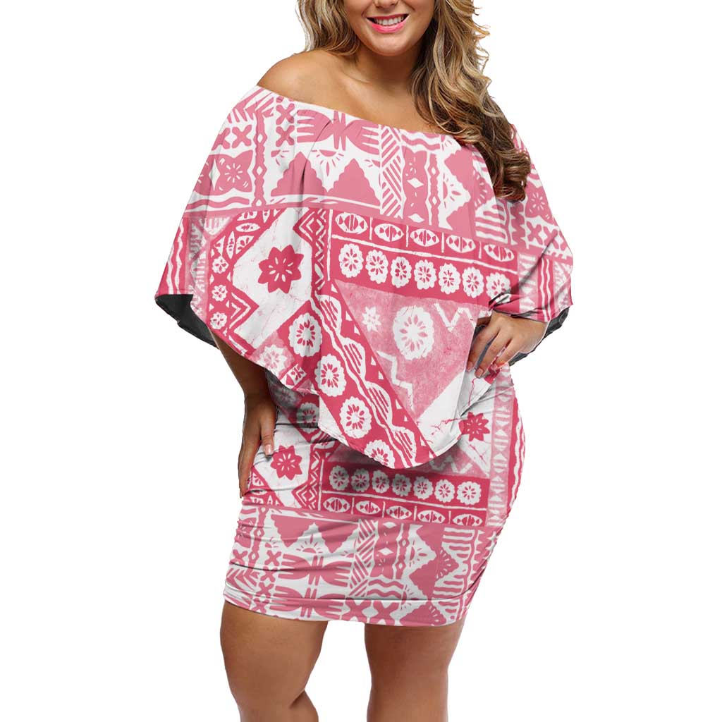 Pink Bula Fiji Off Shoulder Short Dress Unique Masi Tapa Pattern LT14 Women Pink - Polynesian Pride
