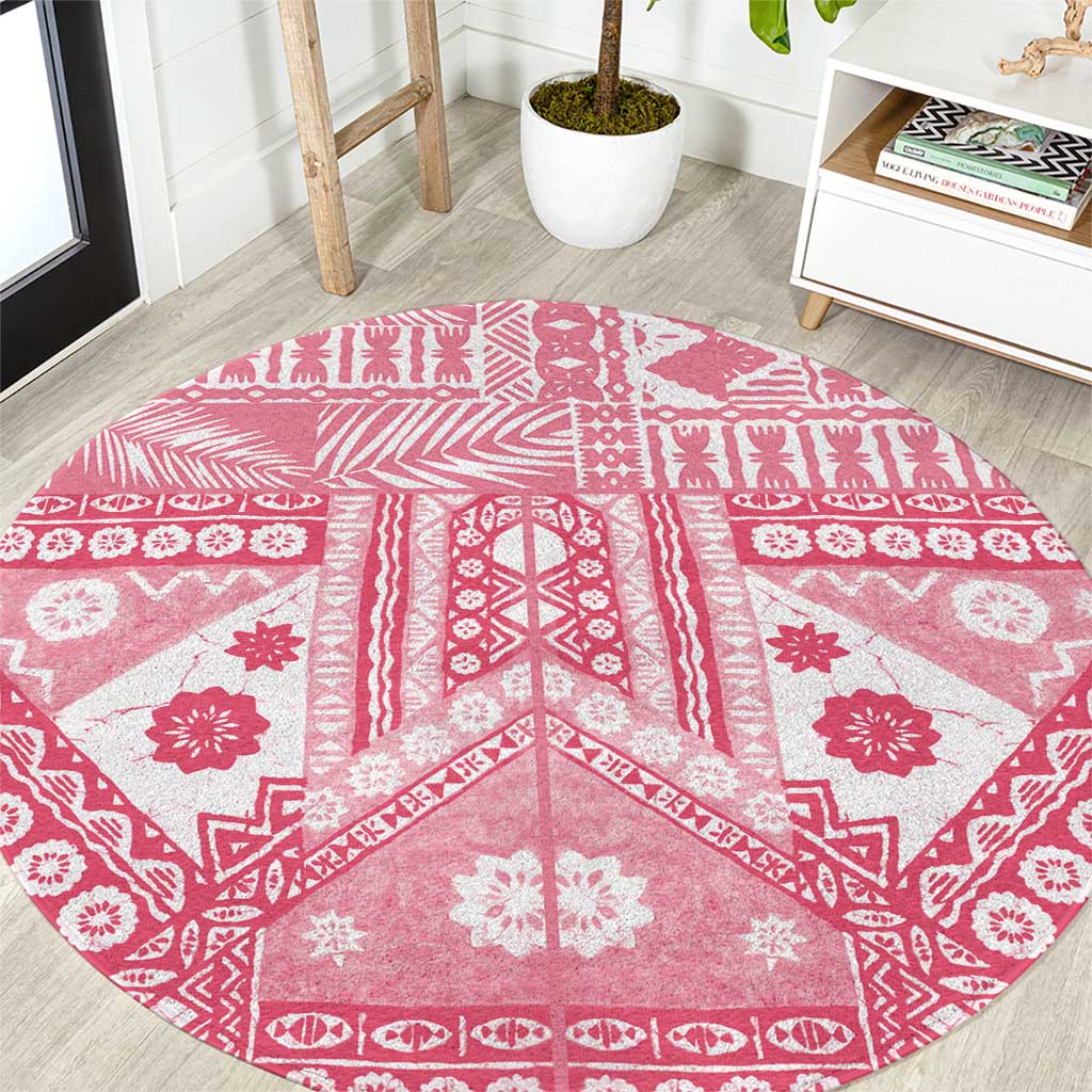 Pink Bula Fiji Round Carpet Unique Masi Tapa Pattern LT14 Pink - Polynesian Pride