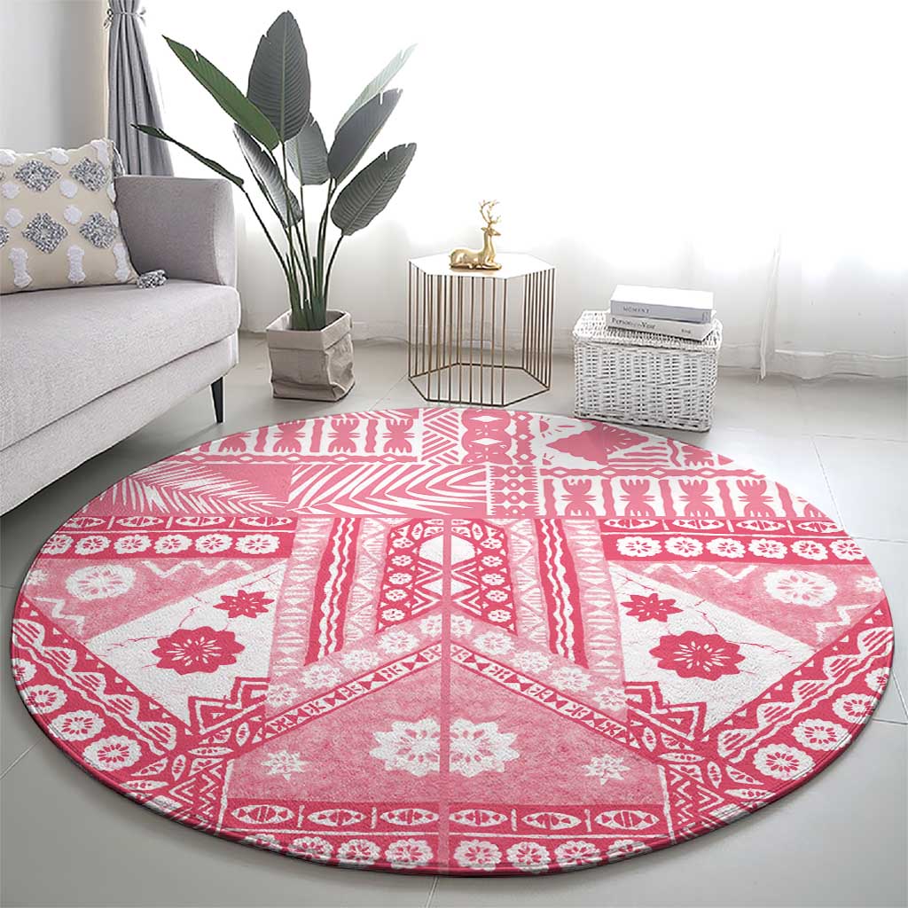 Pink Bula Fiji Round Carpet Unique Masi Tapa Pattern LT14 - Polynesian Pride