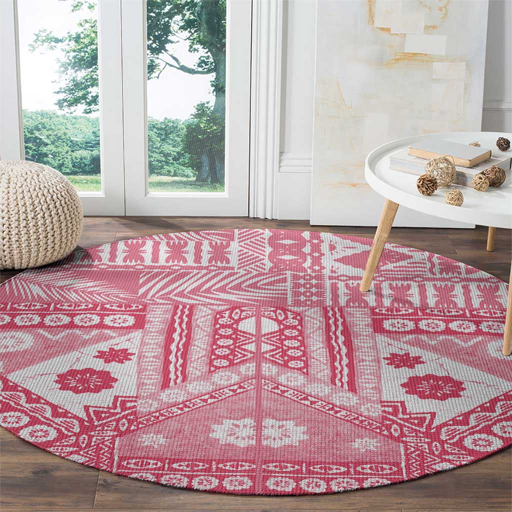 Pink Bula Fiji Round Carpet Unique Masi Tapa Pattern LT14 - Polynesian Pride