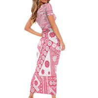 Pink Bula Fiji Short Sleeve Bodycon Dress Unique Masi Tapa Pattern LT14 - Polynesian Pride