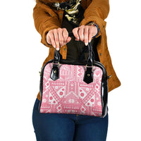 Pink Bula Fiji Shoulder Handbag Unique Masi Tapa Pattern LT14 One Size Pink - Polynesian Pride