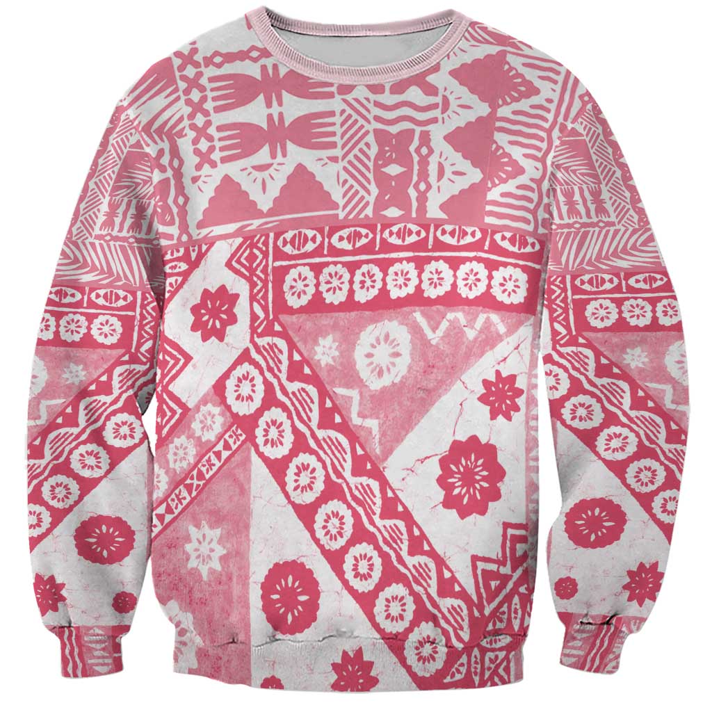 Pink Bula Fiji Sweatshirt Unique Masi Tapa Pattern