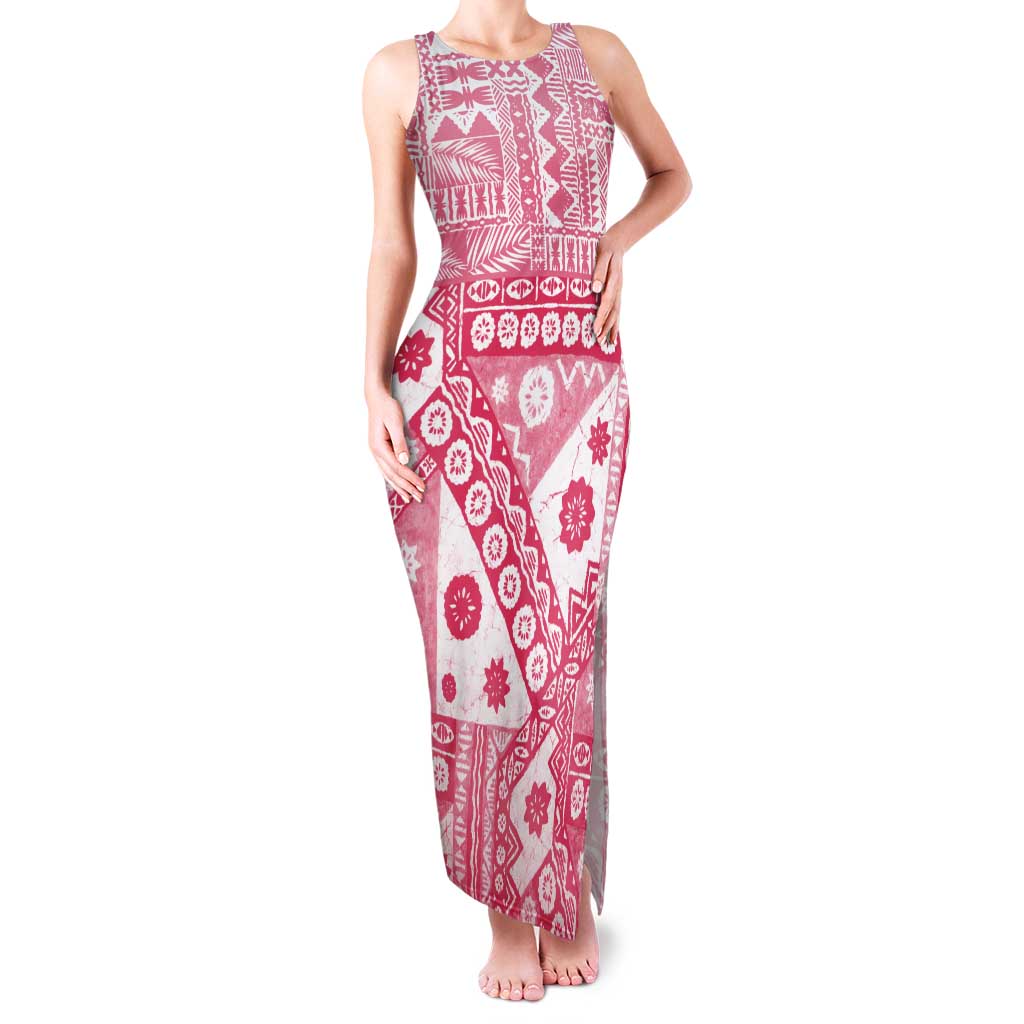 Pink Bula Fiji Tank Maxi Dress Unique Masi Tapa Pattern LT14 Women Pink - Polynesian Pride