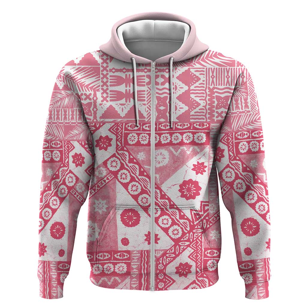 Pink Bula Fiji Zip Hoodie Unique Masi Tapa Pattern LT14 Zip Hoodie Pink - Polynesian Pride