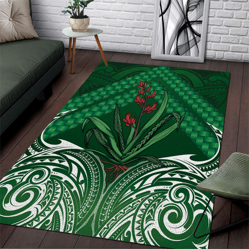 Rongoa Maori New Zealand Harakeke Area Rug NZ Weaving Pattern Green LT14 Green - Polynesian Pride