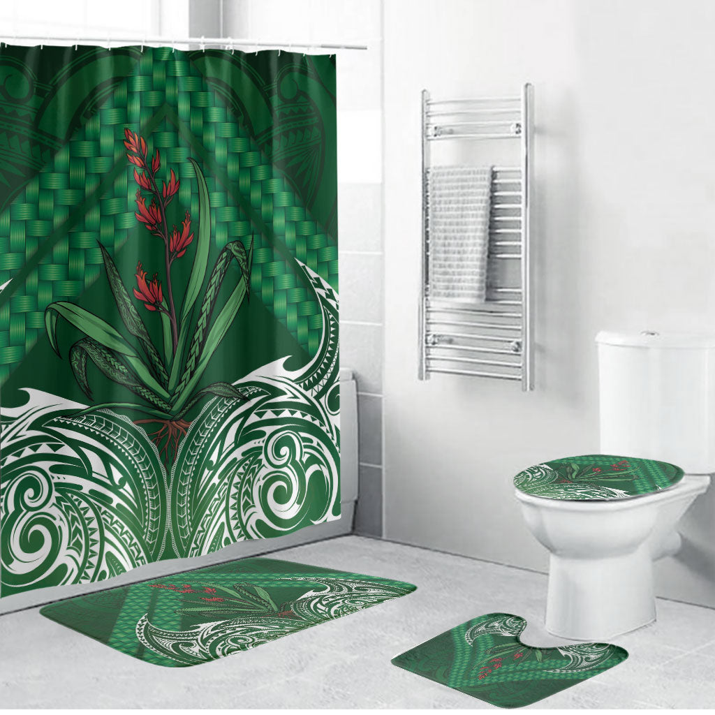 Rongoa Maori New Zealand Harakeke Bathroom Set NZ Weaving Pattern Green LT14 Bathroom Set (4 pcs) Green - Polynesian Pride