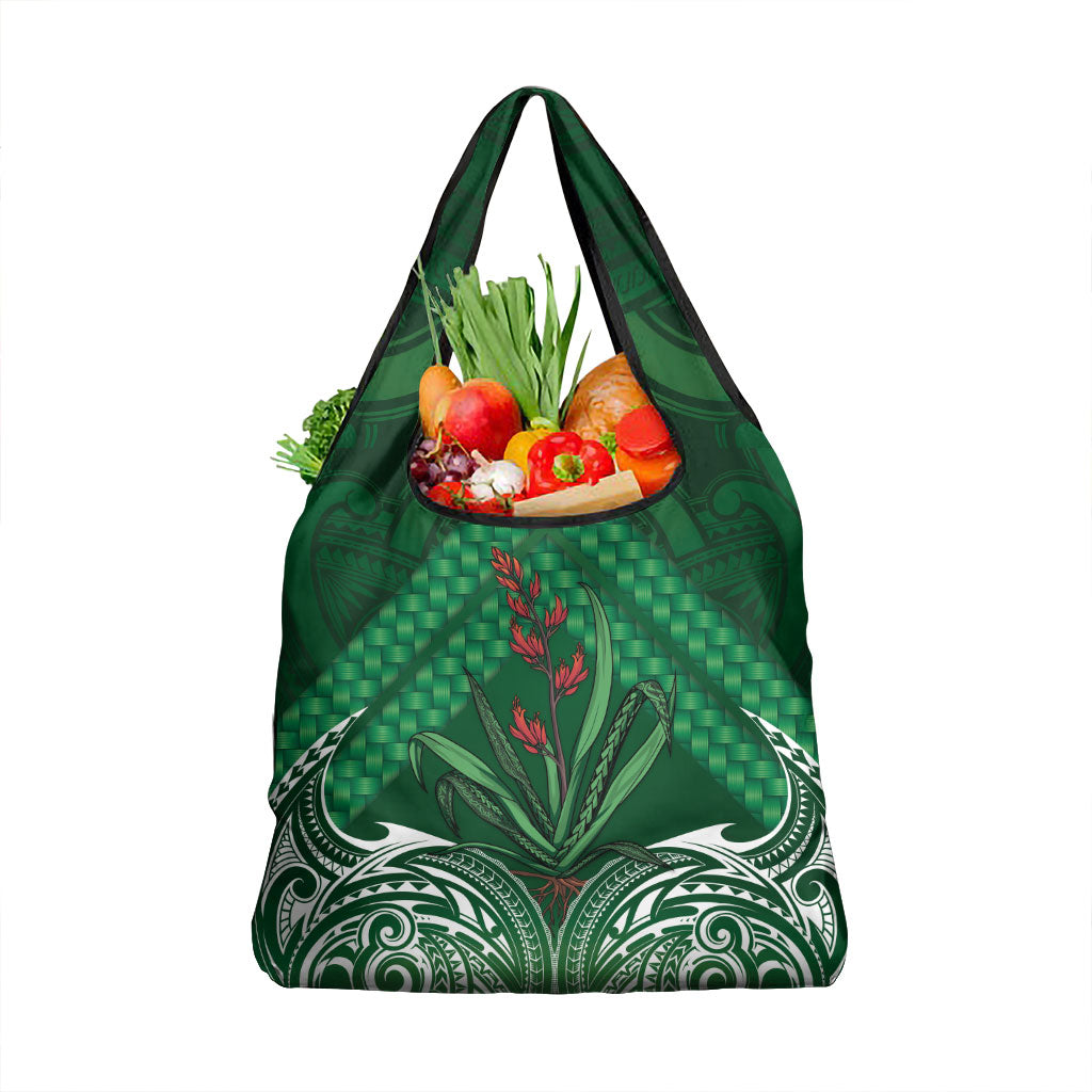 Rongoa Maori New Zealand Harakeke Grocery Bag NZ Weaving Pattern Green LT14 1-pack One Size Green - Polynesian Pride