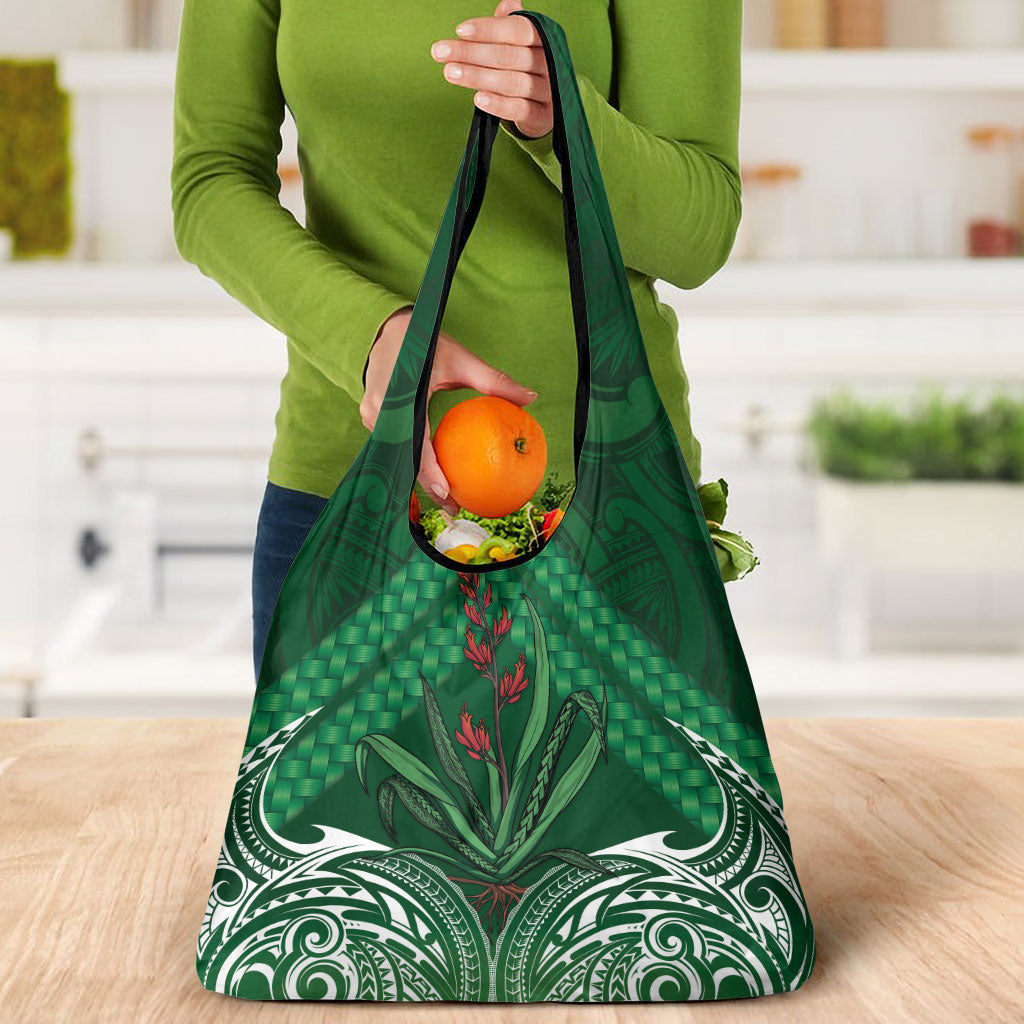 Rongoa Maori New Zealand Harakeke Grocery Bag NZ Weaving Pattern Green LT14 - Polynesian Pride