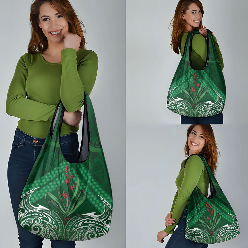 Rongoa Maori New Zealand Harakeke Grocery Bag NZ Weaving Pattern Green LT14 - Polynesian Pride