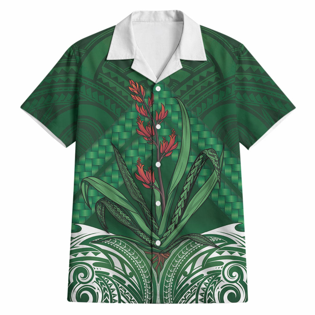 Rongoa Maori New Zealand Harakeke Hawaiian Shirt NZ Weaving Pattern Green LT14 Green - Polynesian Pride