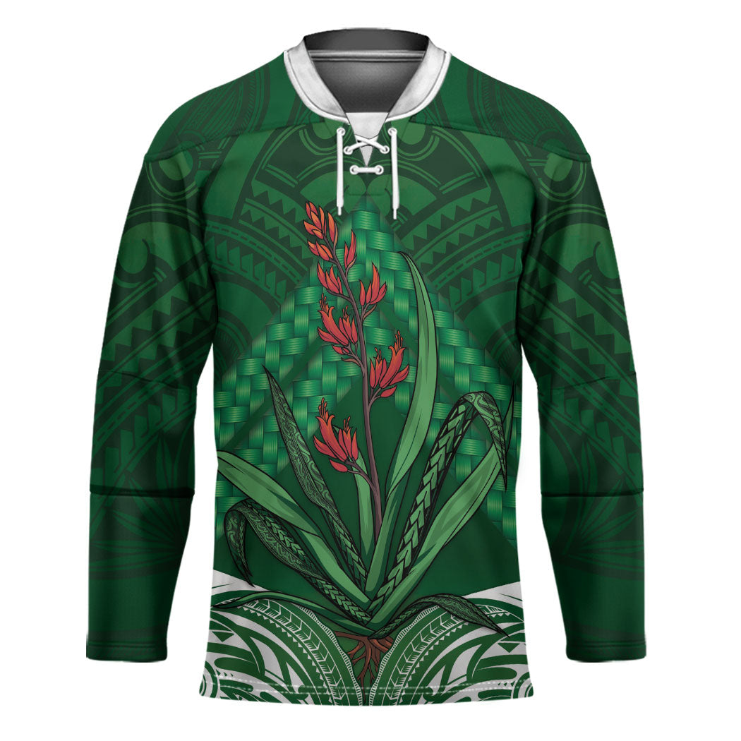 Rongoa Maori New Zealand Harakeke Hockey Jersey NZ Weaving Pattern Green LT14 Unisex Green - Polynesian Pride