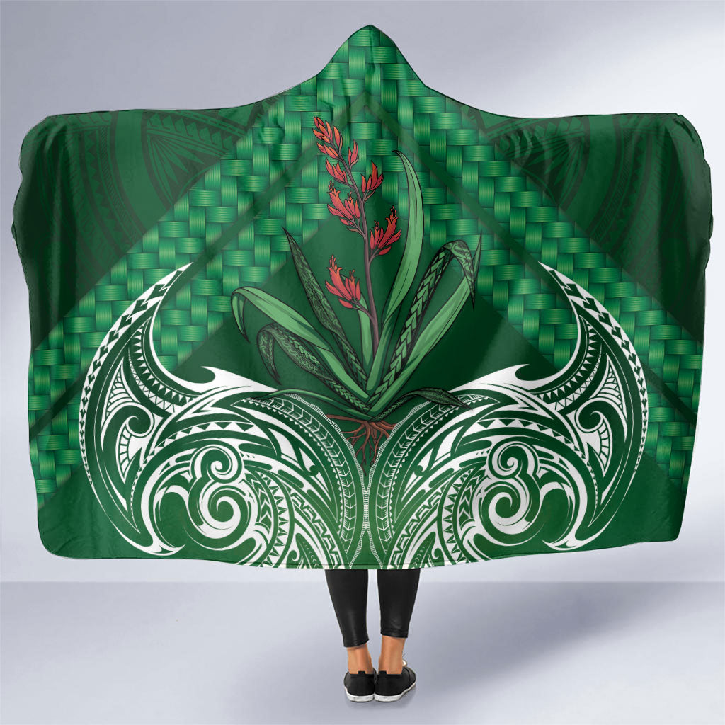 Rongoa Maori New Zealand Harakeke Hooded Blanket NZ Weaving Pattern Green LT14 One Size Green - Polynesian Pride