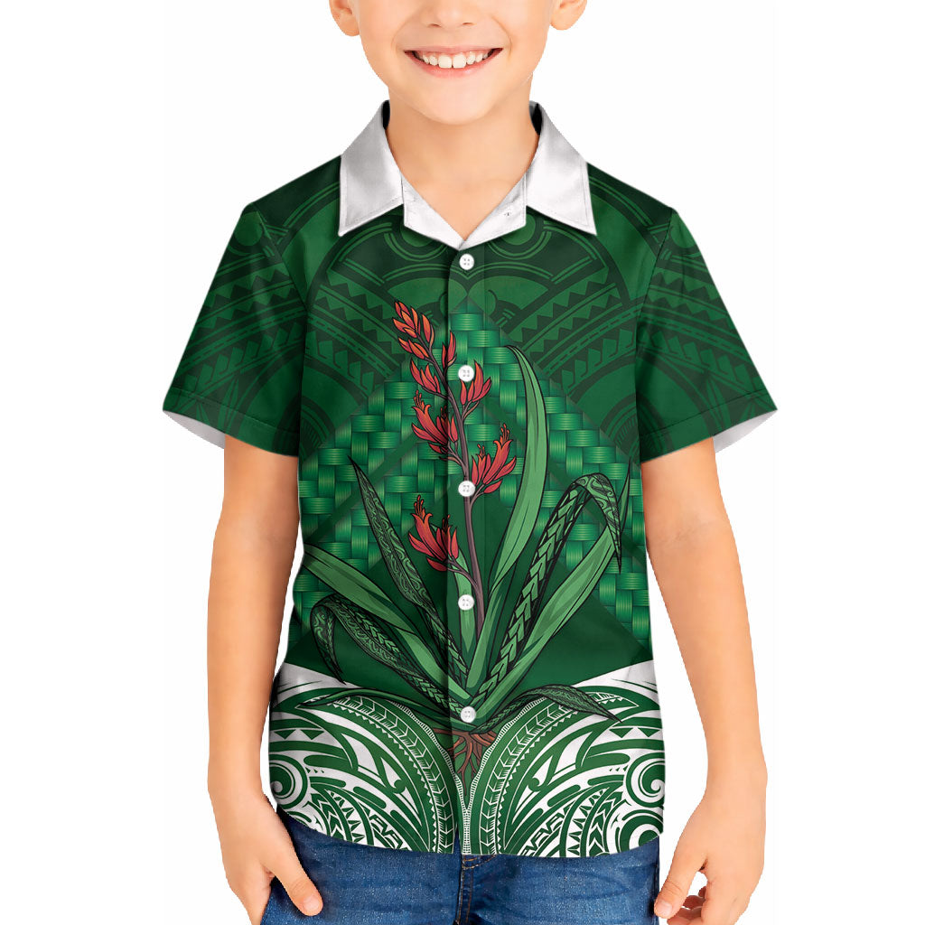 Rongoa Maori New Zealand Harakeke Kid Hawaiian Shirt NZ Weaving Pattern Green LT14 Kid Green - Polynesian Pride