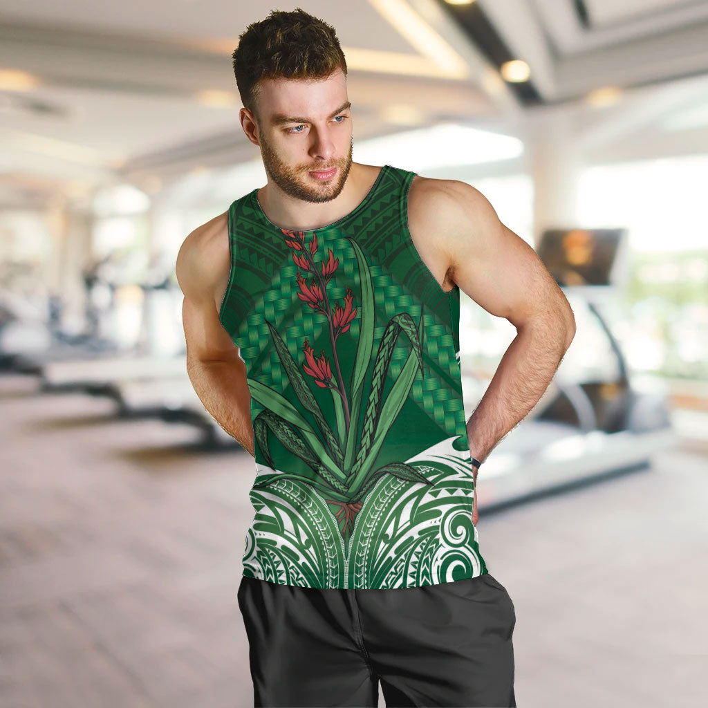 Rongoa Maori New Zealand Harakeke Men Tank Top NZ Weaving Pattern Green LT14 Green - Polynesian Pride