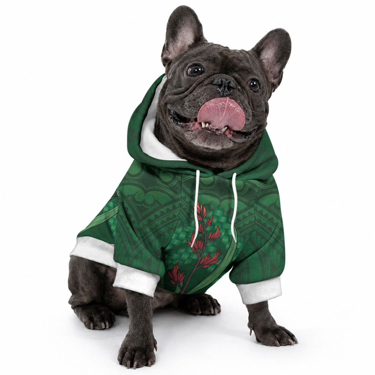 Rongoa Maori New Zealand Harakeke Pet Hoodie NZ Weaving Pattern Green LT14 - Polynesian Pride