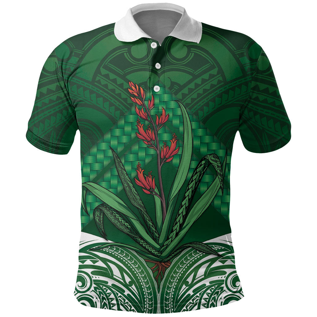 Rongoa Maori New Zealand Harakeke Polo Shirt NZ Weaving Pattern Green LT14 Green - Polynesian Pride