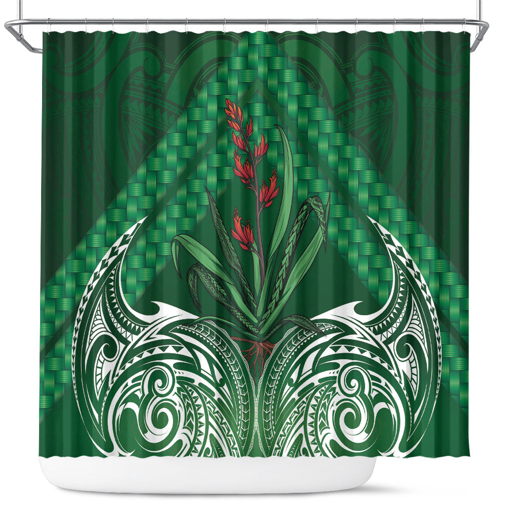 Rongoa Maori New Zealand Harakeke Shower Curtain NZ Weaving Pattern Green LT14 Green - Polynesian Pride