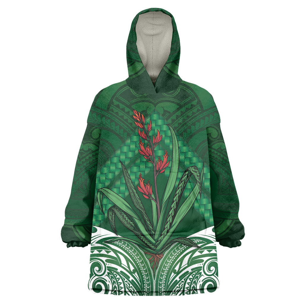 Rongoa Maori New Zealand Harakeke Wearable Blanket Hoodie NZ Weaving Pattern Green LT14 One Size Green - Polynesian Pride