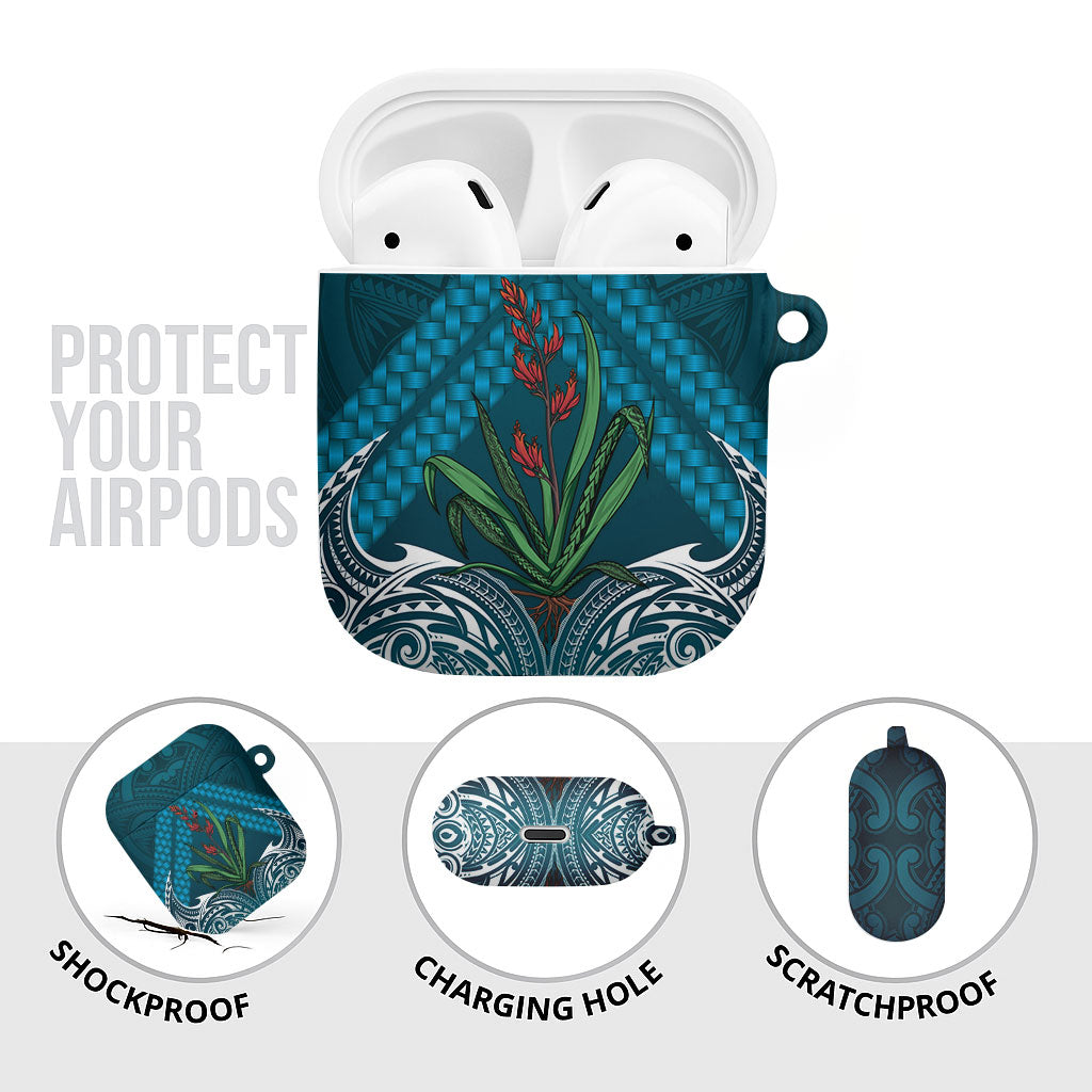 Rongoa Maori New Zealand Harakeke AirPods Case NZ Weaving Pattern Dark Teal LT14 - Polynesian Pride