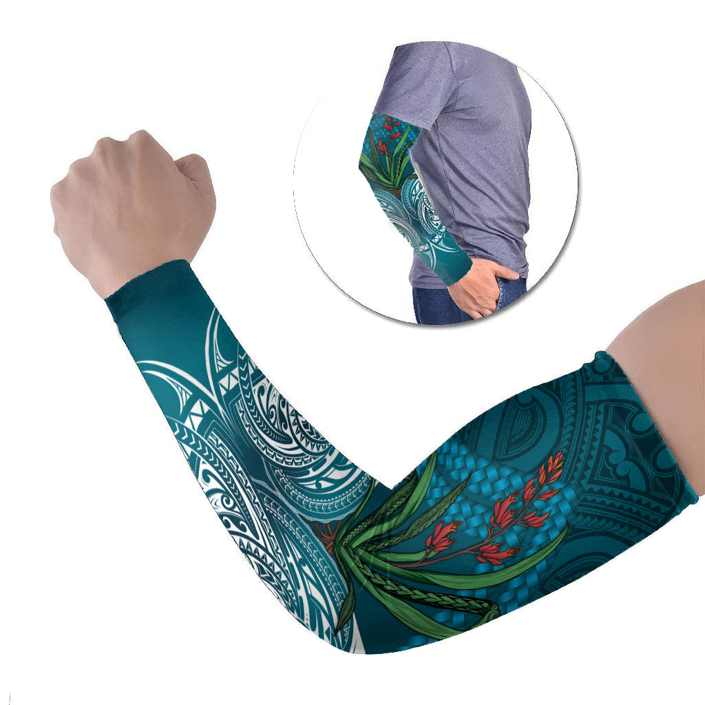 Rongoa Maori New Zealand Harakeke Arm Sleeves NZ Weaving Pattern Dark Teal LT14 Set of 2 Dark Teal - Polynesian Pride